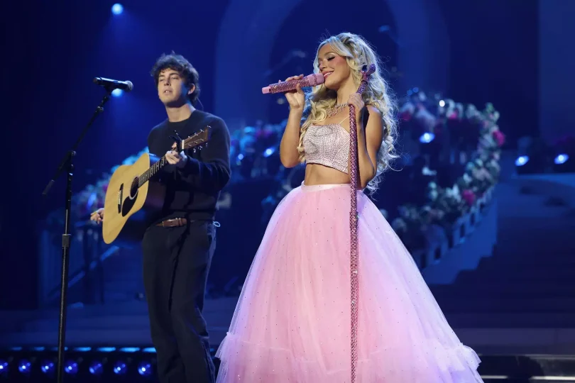 Megan Moroney Pink Beaded Dress Cleavage Cloud Tour Nashville