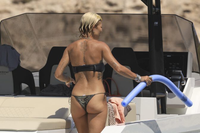 Rita Ora Sexy Bikini Juicy Ass Snakeskin Thong Ibiza
