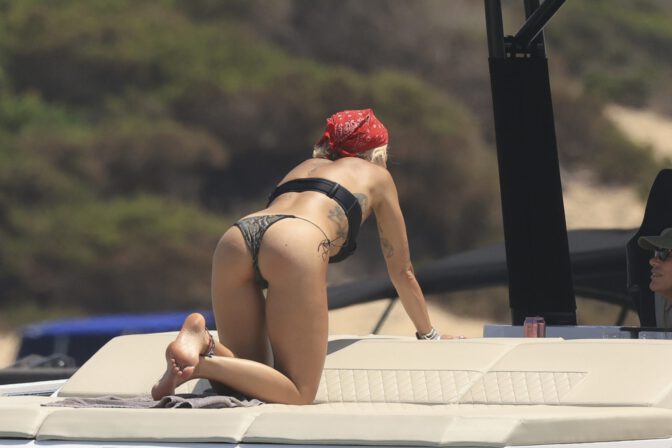 Rita Ora Sexy Bikini Juicy Ass Snakeskin Thong Ibiza