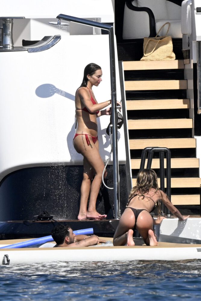 Stassie Karanikolaou Big Boobs Ass Red Bikini Yacht Sardinia