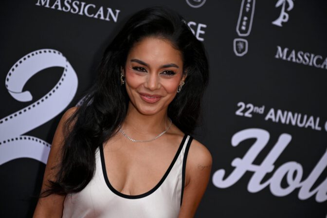 Vanessa Hudgens Cleavage Plunging White Satin Slip Dress Hollyshorts