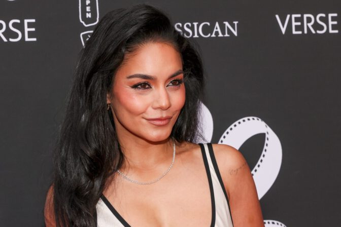 Vanessa Hudgens Cleavage Plunging White Satin Slip Dress Hollyshorts