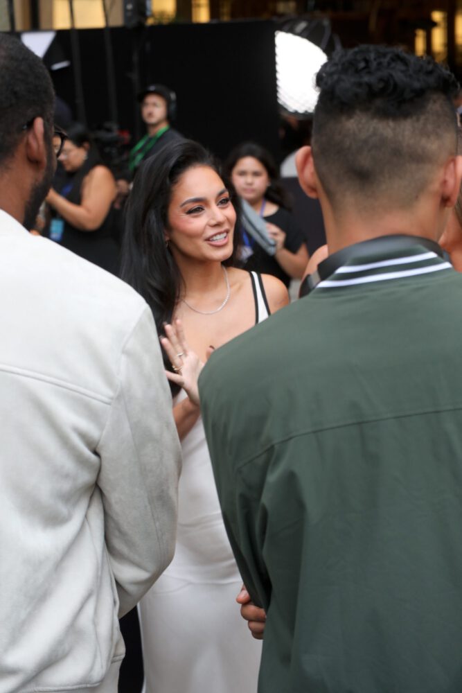 Vanessa Hudgens Cleavage Plunging White Satin Slip Dress Hollyshorts