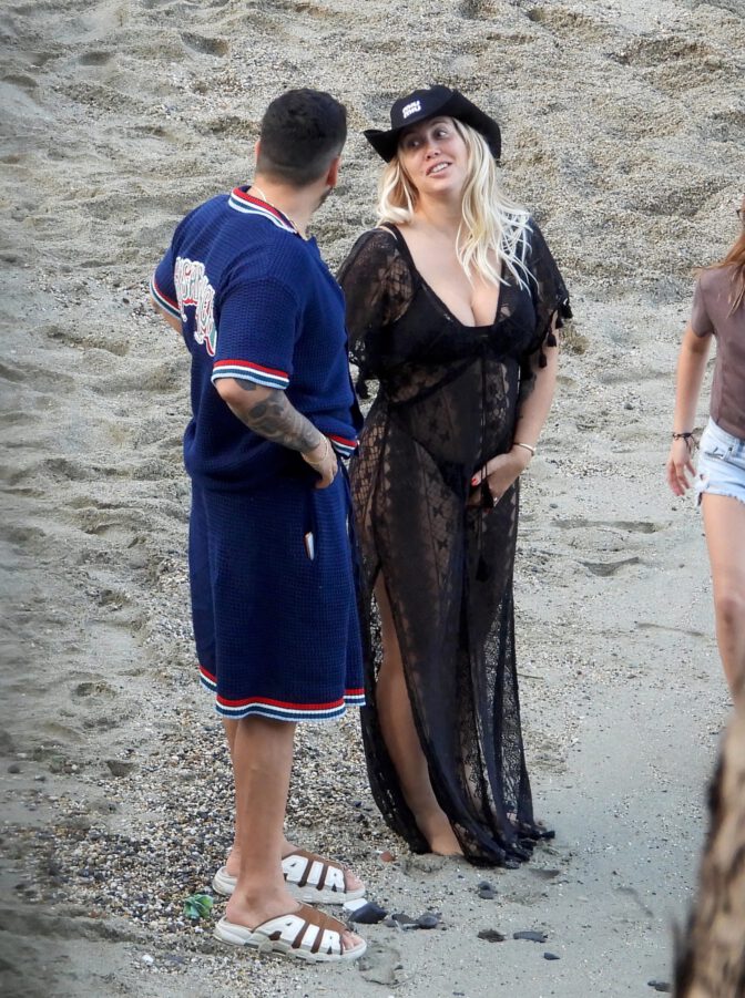 Wanda Nara Curvy Black Thong Bikini Portofino