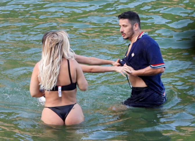 Wanda Nara Curvy Black Thong Bikini Portofino
