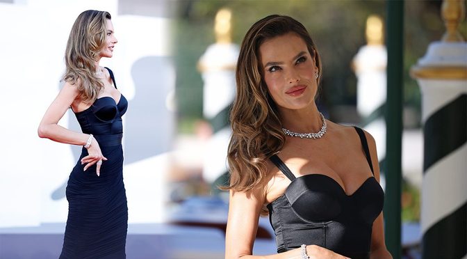 Alessandra Ambrosio Busts Out of Black Corset Dress in Venice
