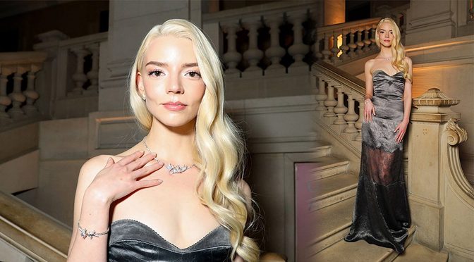 Anya Taylor-Joy’s Metallic Grey Gown Pushes Cleavage Front and Center at Tiffany’s Paris Dinner