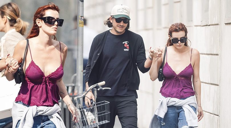 Bella Thorne’s Purple Lace Camisole Puts Her Cleavage on Full Blast in Milan