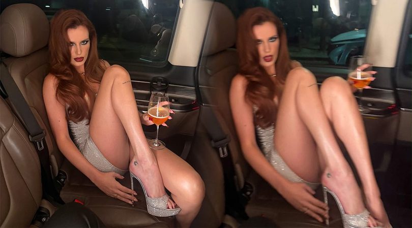 Bella Thorne Crosses Those Endless Legs in a Glitter Bomb Mini and Owns the Backseat