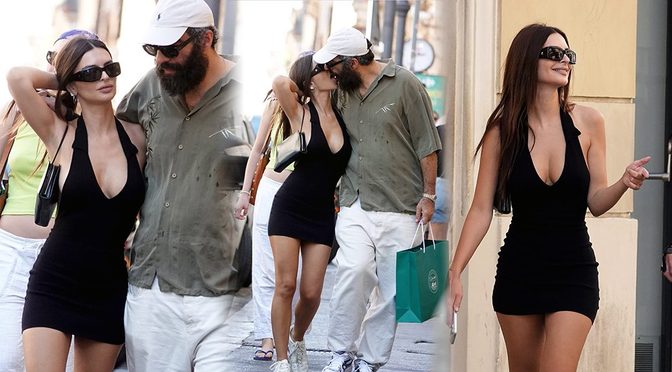 Emily Ratajkowski Busts Out of Skimpy Black Mini Dress in Steamy Rome Kiss with Boyfriend Romain Gavras
