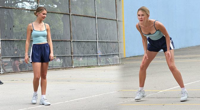 Isabel May Flaunts Bouncing Cleavage In A Tight Top On The “Love Love” Set