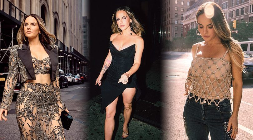 JoJo Levesque Exposes Plunging Cleavage and Legs in Braless NYFW Photoshoot