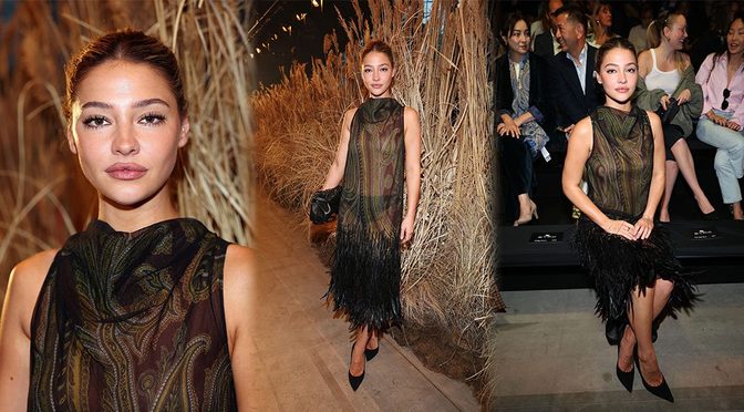 Madelyn Cline Turns Up the Heat in Sheer Paisley and Feather Fringe at Etro’s Milan Show