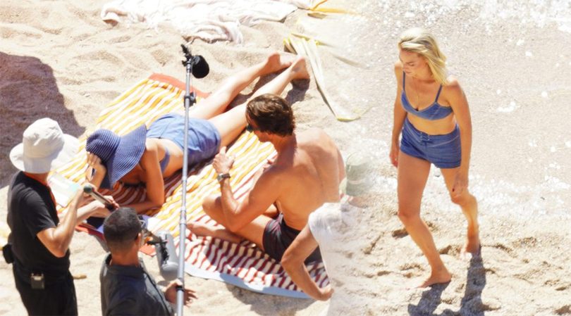 Margot Robbie Rocks a Retro Blue Bikini While Filming the Ocean’s Eleven Prequel in Saint-Tropez