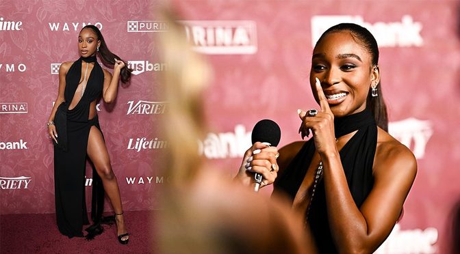 Normani’s Black Dsquared2 Gown Drops Low and Slits High on the Power of Women Carpet