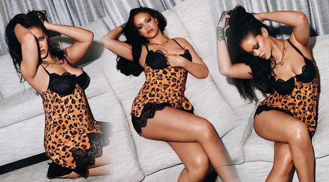 Rihanna Unleashes Pure Sex Appeal in Plunging Leopard Lingerie and Lace Trim