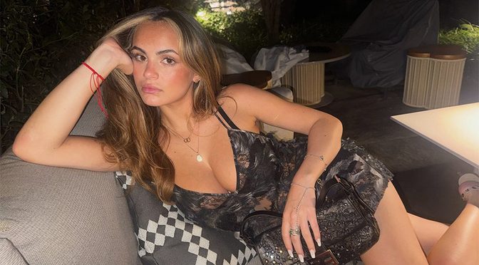 Sarabella Harris Spills Out of Sheer Black Lace Mini on a Steamy Night Out
