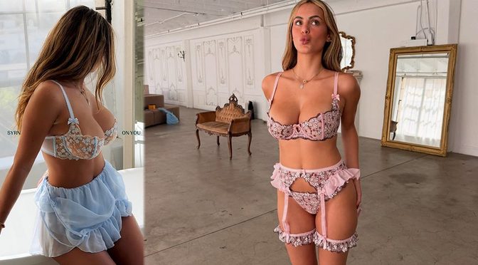 Sarabella Harris Turns Up the Heat in Soft Blue SYRN Lingerie for a Dreamy New Campaign