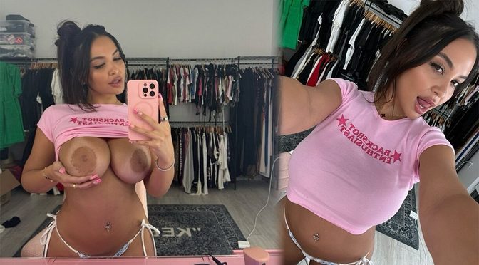 Stella Hudgens Lifts Her Pink Crop Top and Puts Those Heavy Tits on Full Display in Her Latest Mirror Session (NSFW)