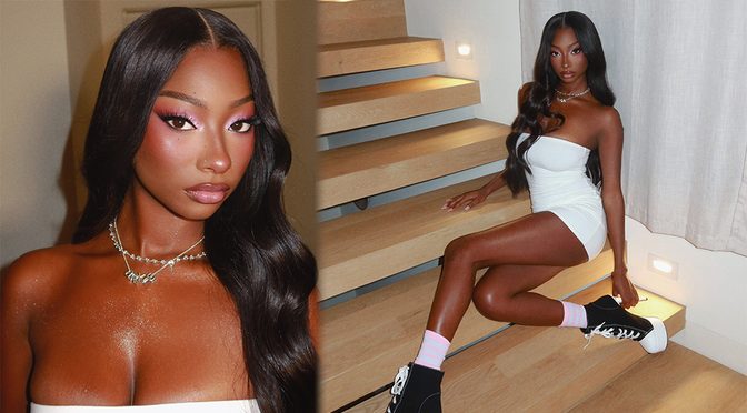 Trinity Tatum’s Tight White Dress and Shiny Legs Will Have You Staring All Night