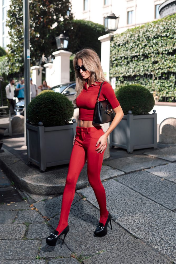 Alix Earle Busty Red Crop Top Milan Street Style