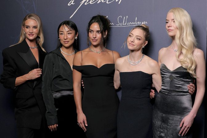 Anya Taylor Joy Metallic Grey Strapless Gown Cleavage Tiffany Paris Dinner