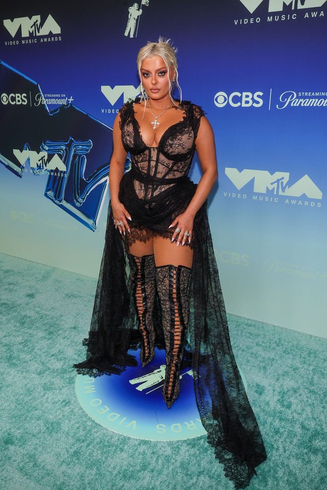 Bebe Rexha Huge Boobs Sheer Lace Corset Mtv Vmas