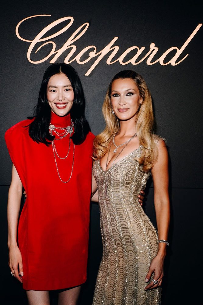 Bella Hadid Deep Cleavage Silver Beaded Dress Chopard Nyc