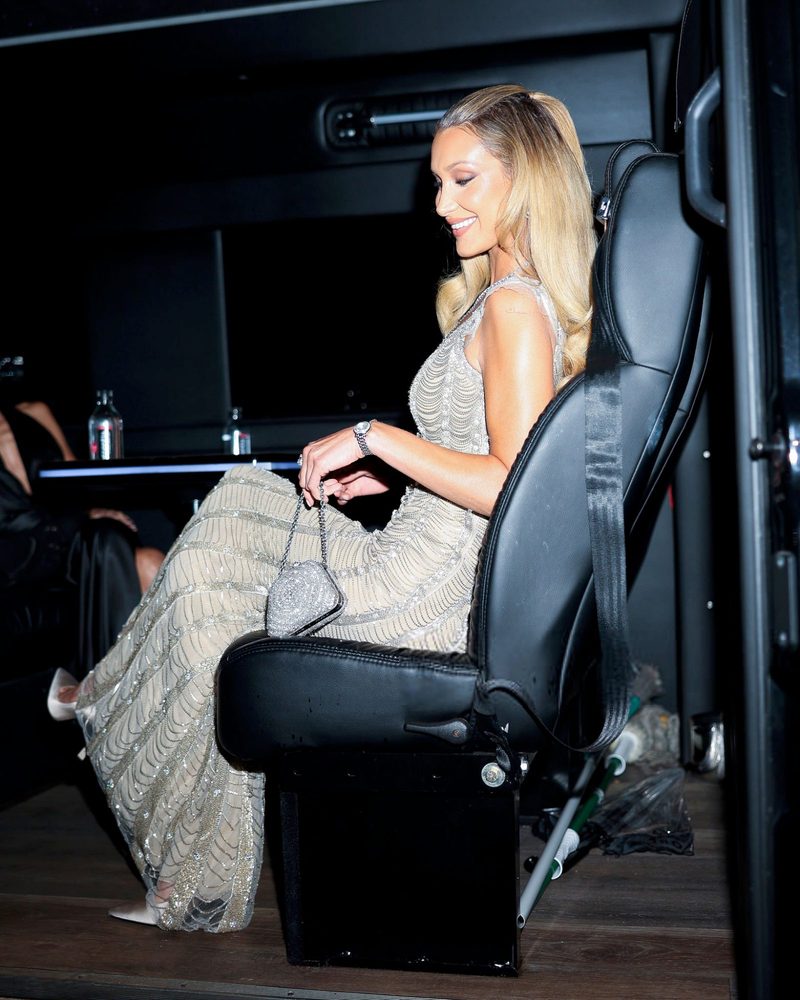 Bella Hadid Deep Cleavage Silver Beaded Dress Chopard Nyc