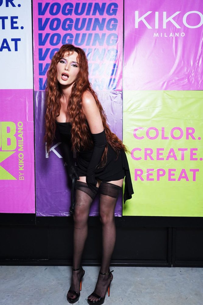 Bella Thorne Black Mini Dress Stockings Kiko Milano Party
