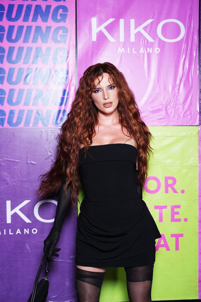 Bella Thorne Black Mini Dress Stockings Kiko Milano Party