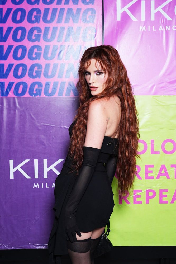 Bella Thorne Black Mini Dress Stockings Kiko Milano Party