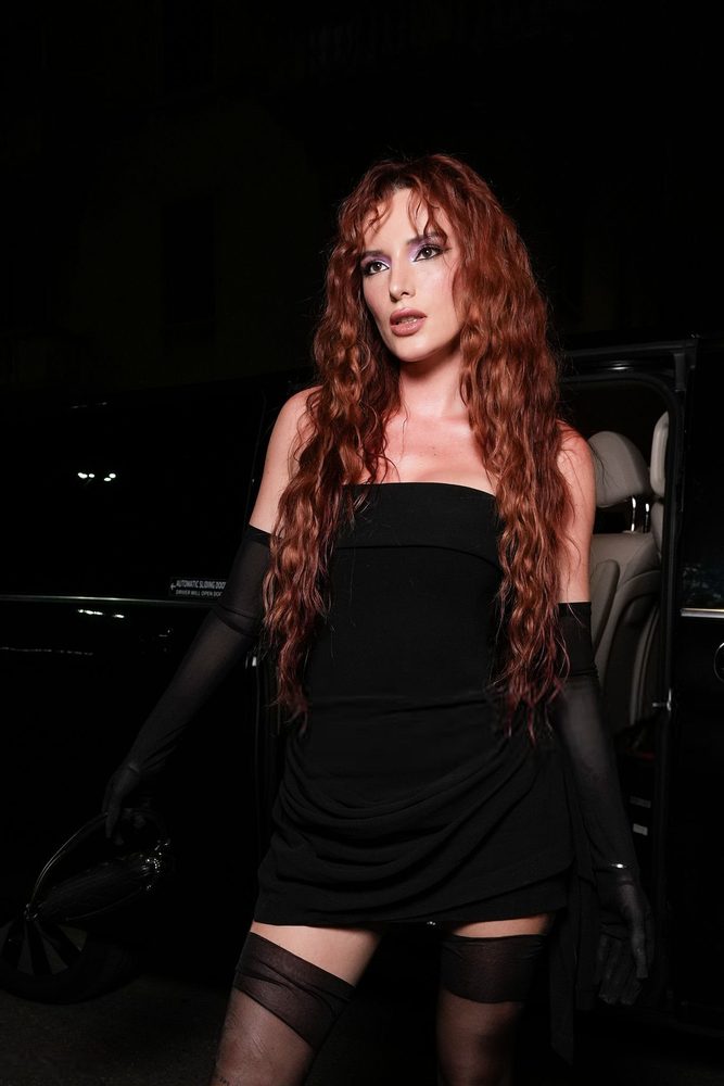 Bella Thorne Black Mini Dress Stockings Kiko Milano Party