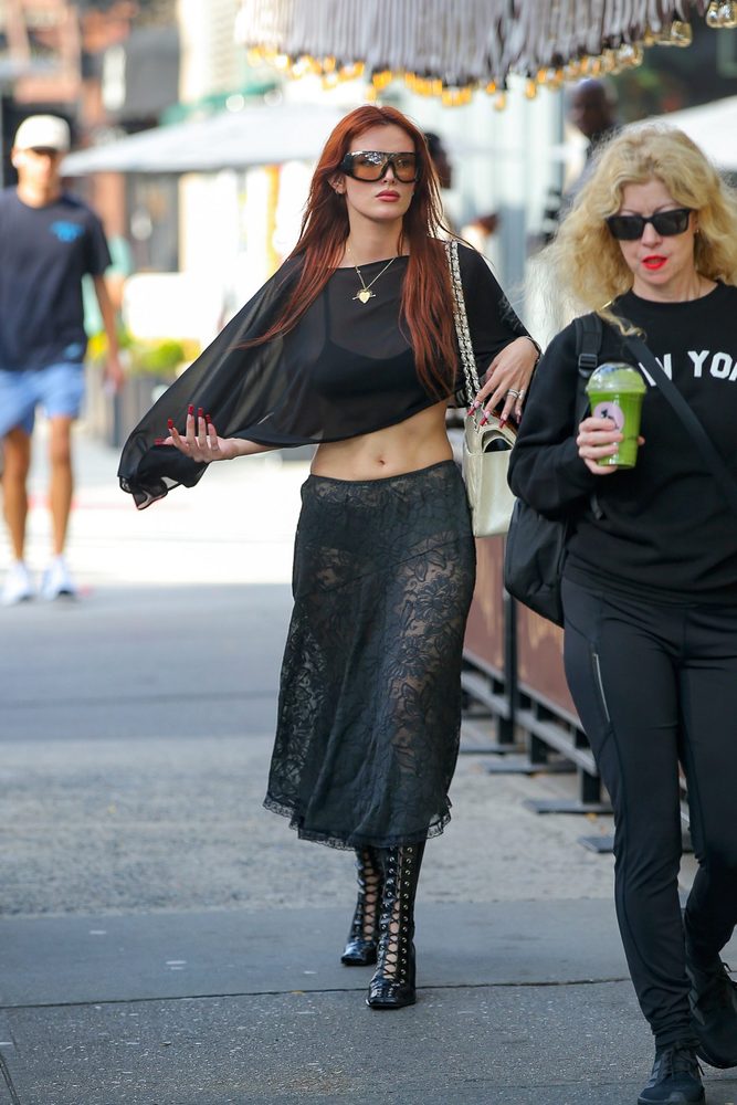 Bella Thorne Bra Sheer Black Top Lace Skirt Nyc