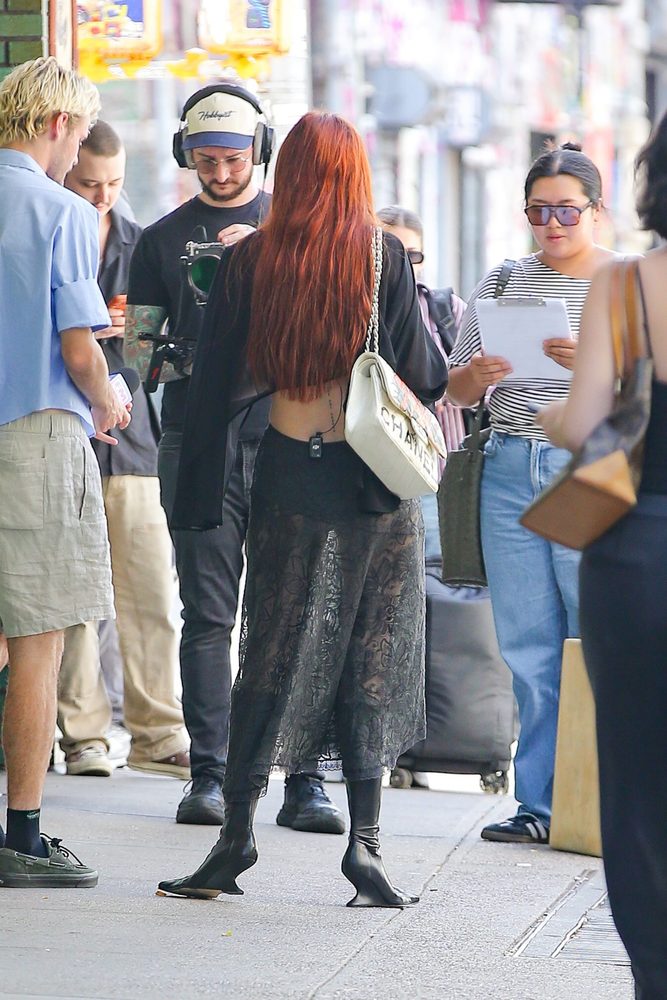 Bella Thorne Bra Sheer Black Top Lace Skirt Nyc