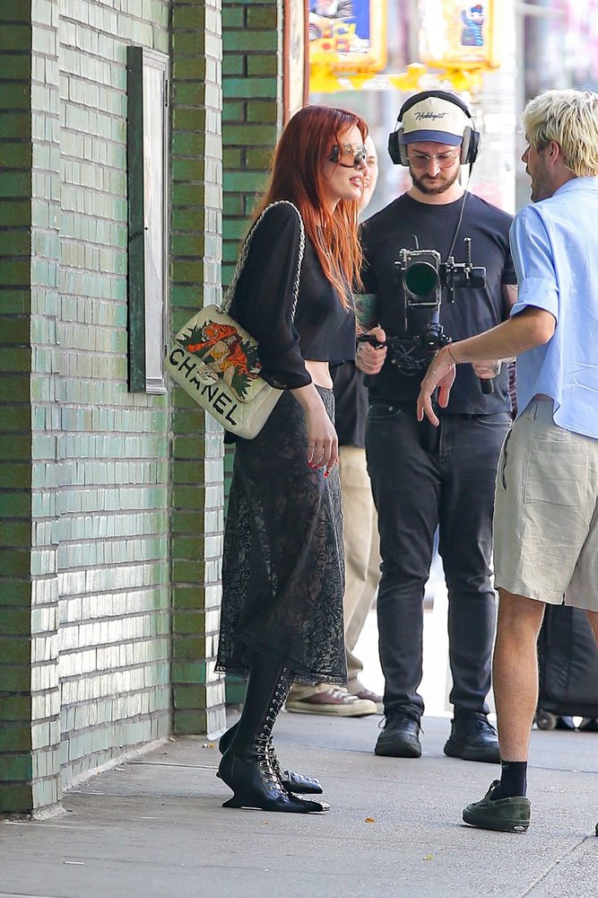 Bella Thorne Bra Sheer Black Top Lace Skirt Nyc