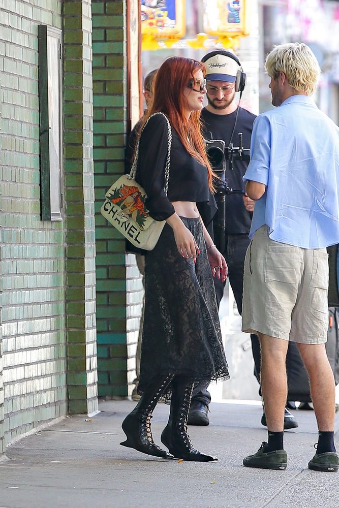 Bella Thorne Bra Sheer Black Top Lace Skirt Nyc