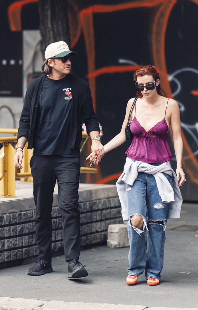 Bella Thorne Braless Purple Lace Cleavage Milan Street Style
