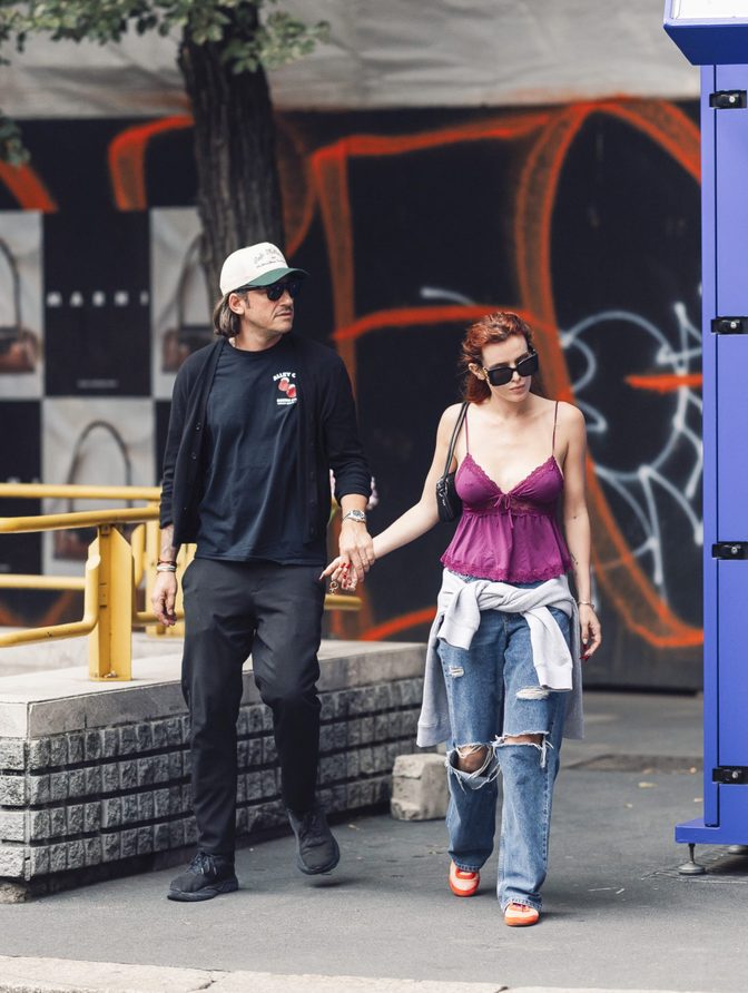 Bella Thorne Braless Purple Lace Cleavage Milan Street Style