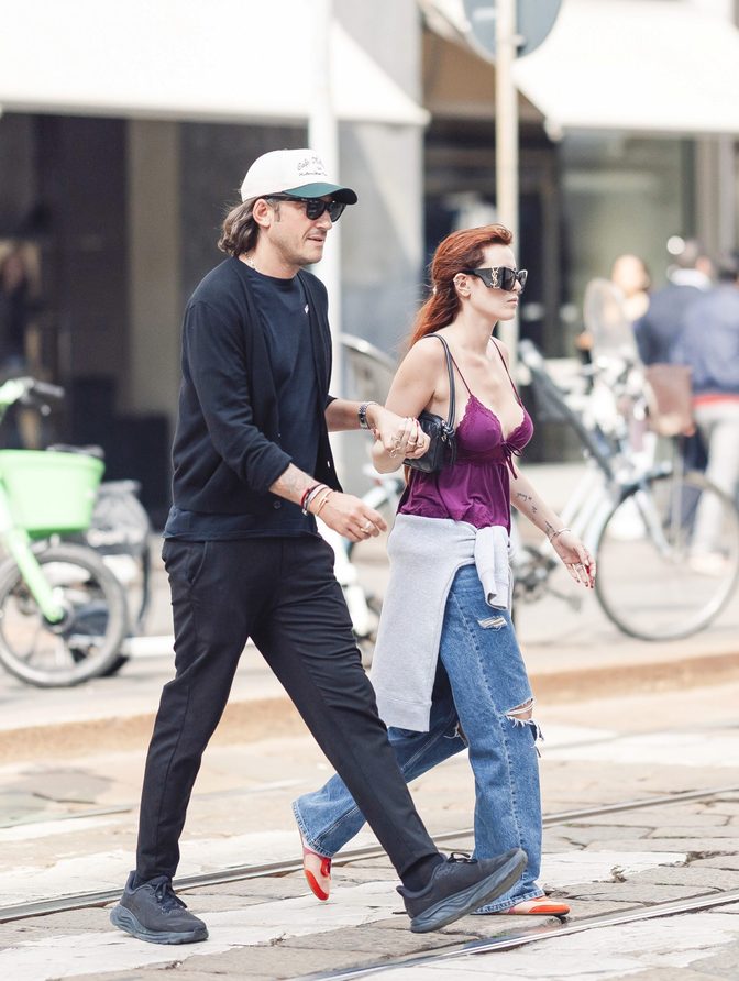 Bella Thorne Braless Purple Lace Cleavage Milan Street Style