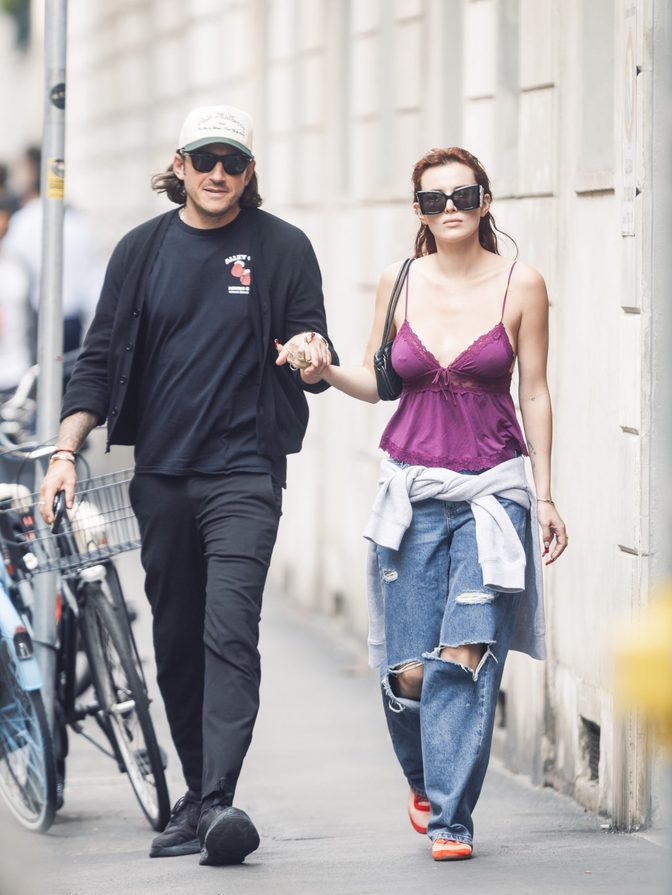 Bella Thorne Braless Purple Lace Cleavage Milan Street Style