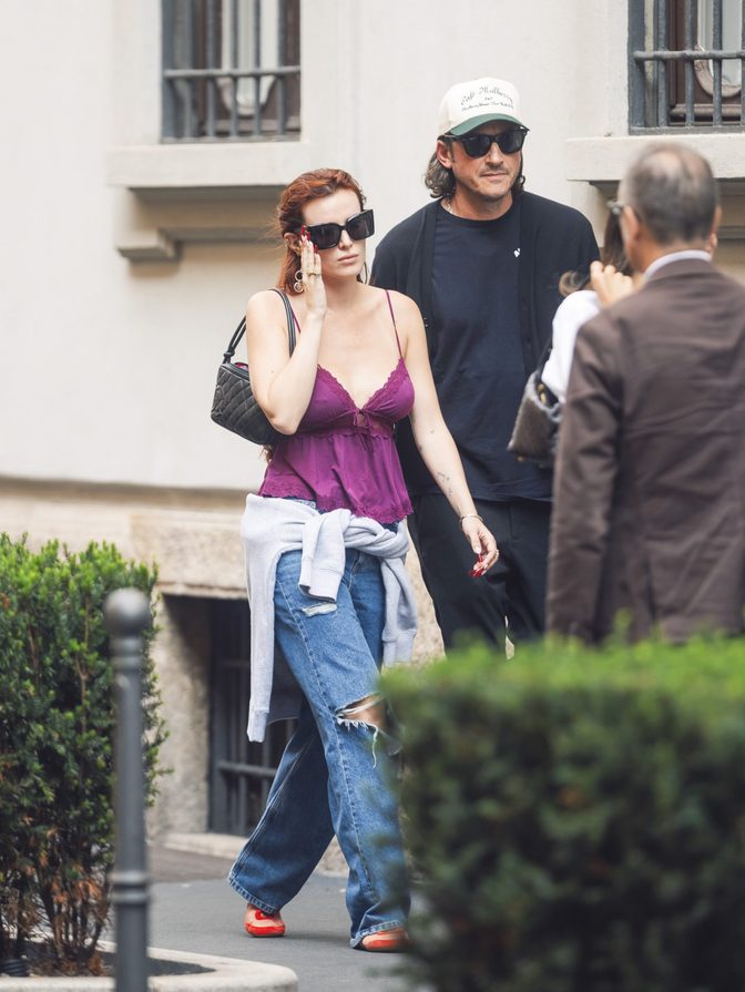 Bella Thorne Braless Purple Lace Cleavage Milan Street Style