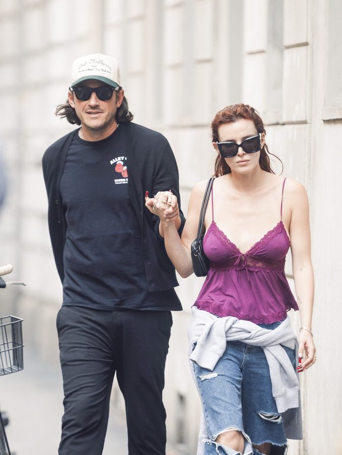 Bella Thorne Braless Purple Lace Cleavage Milan Street Style