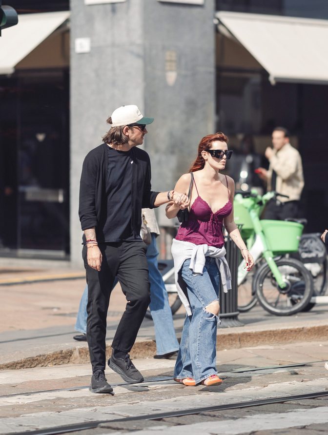 Bella Thorne Braless Purple Lace Cleavage Milan Street Style