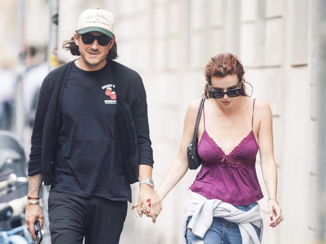 Bella Thorne Braless Purple Lace Cleavage Milan Street Style