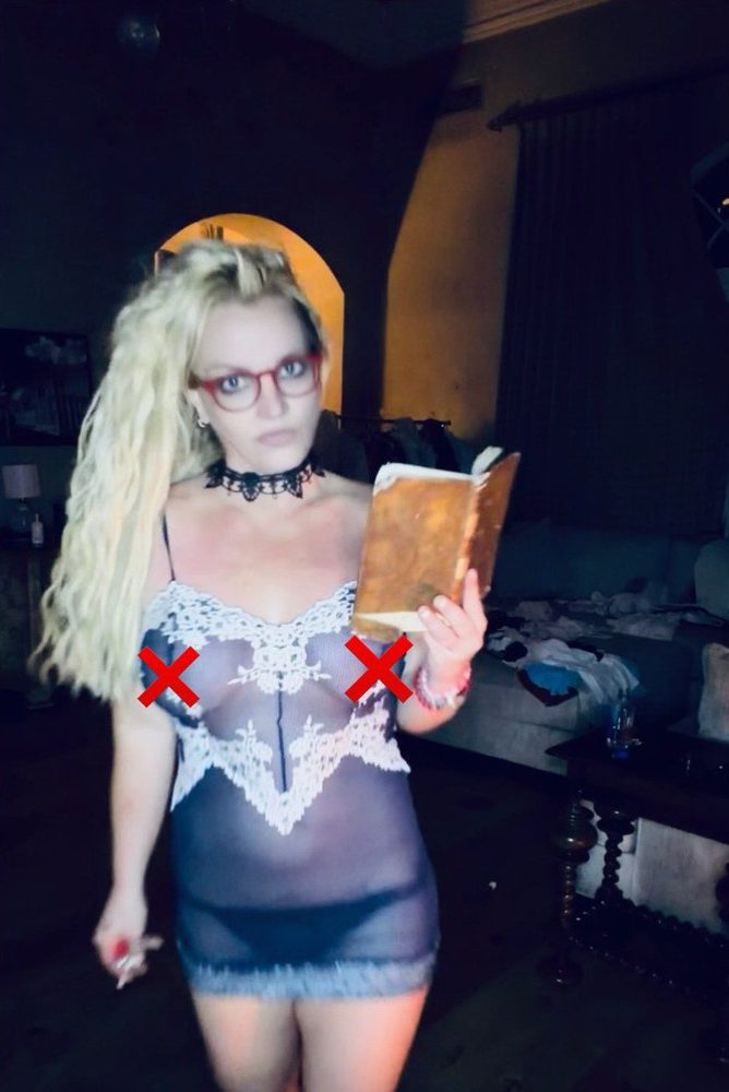 Britney Spears Sheer Lace Chemise Book Red Glasses Halloween
