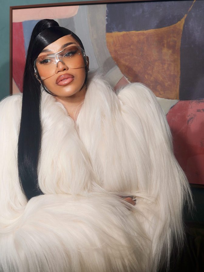 Cardi B White Catsuit Cleavage Tattooed Ass Fur Coat
