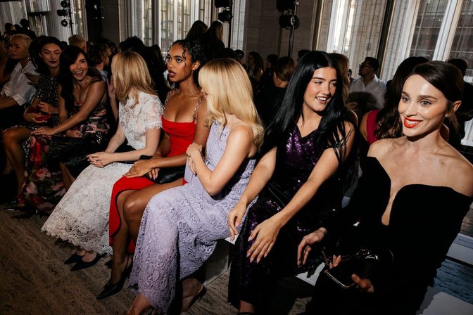 Chandler Kinney Sexy Red Dress Thigh Slit Carolina Herrera Nyfw