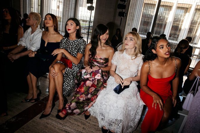 Chandler Kinney Sexy Red Dress Thigh Slit Carolina Herrera Nyfw