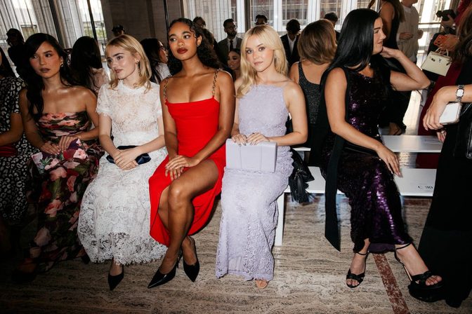 Chandler Kinney Sexy Red Dress Thigh Slit Carolina Herrera Nyfw